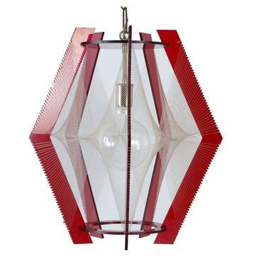 Red Lucite Pendant Light Fixture chandelier  Eames era 1960 Mid Century Modern 