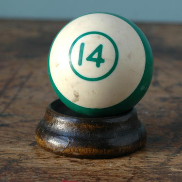 Old Billiard Ball 2.25&quot; Number 14 Green & White Striped Paperweight Decor Plastic Bakelite Retro Pool Accessories Number 