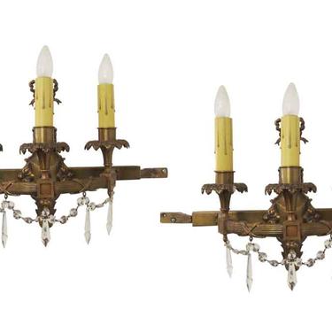 Bradley &#038; Hubbard Bronze and Crystal Wall Sconces