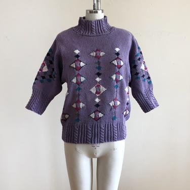 Purple Geometric Colorwork Sweater with Turtleneck - 1980s 