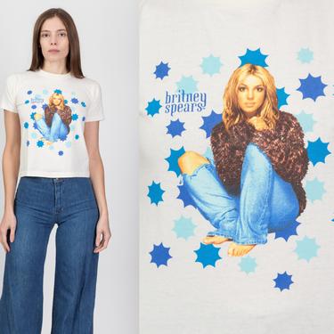 Vintage 90s Y2K Britney Spears Cropped T Shirt - Petite XS | Rare Pop Music White Graphic Merch Tee 
