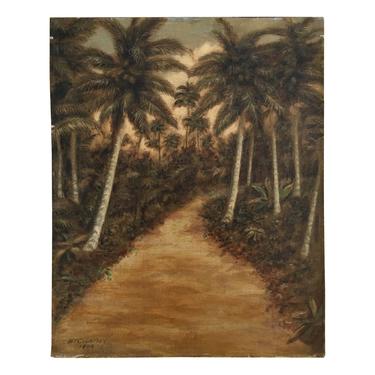 Vintage 1954 Old Florida Original Tropical Landscape Painting 