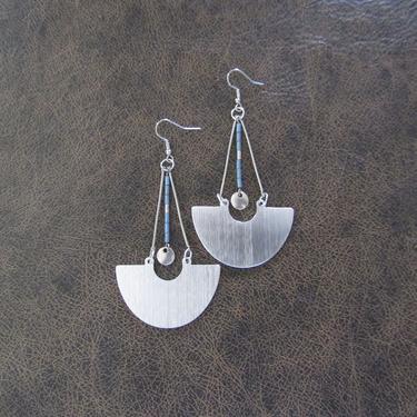Bold earrings baby blue hematite and silver, mid century modern earrings, Brutalist earrings, minimalist statement earring, geometric unique 