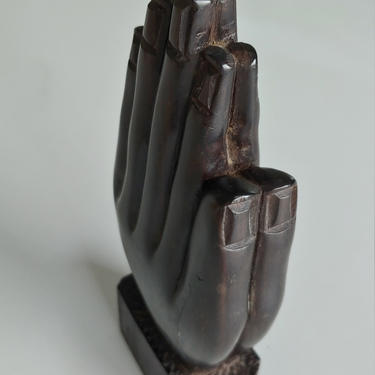 Vintage African Hand Carved Ebonized Wood Praying Hands 