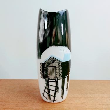 Vintage Matthew Adams Pottery | Alaska | Vase 115b | Inuit Hut on Stilts | 1950s 