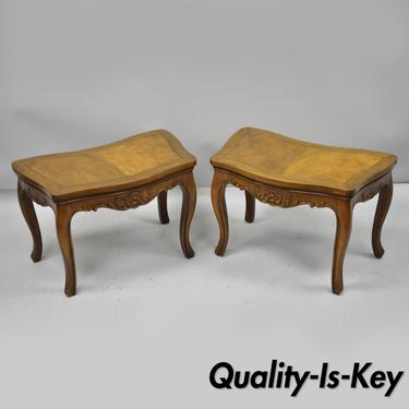 Pair Vtg Walnut Low Demilune Small Side Accent Pedestal End Tables Attr Baker