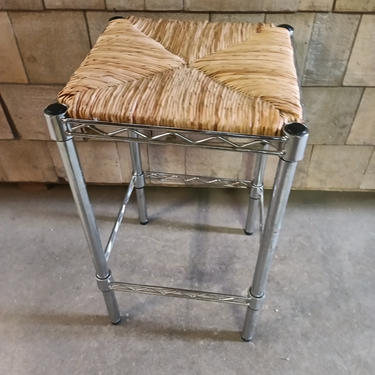 Metal stool with wicker top 14"×24 1/2"