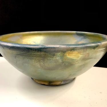 Gary Johnson Gold Iridescent Raku Studio Pottery Bowl Free Shipping 