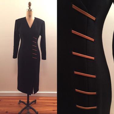 Jackie K black wool dress with leather lacing 