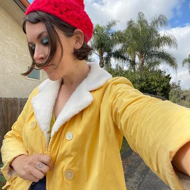 1940s/50s bright yellow coat with fuzzy collar, weather winky 