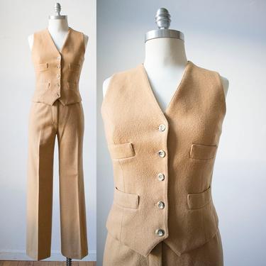 Vintage 1970s Ladies Suit / Womens Wool Trousers and Vest / 2pc Matched Womens Suit / Vintage Evan Picone Suit / 