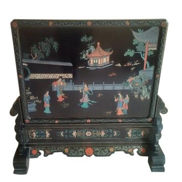 Antique Chinese Hand Carved &amp; Painted Coromandel Wood Table Screen Panel Room Divider 
