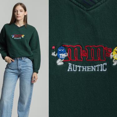 90s M&amp;Ms Authentic Sweatshirt - Large | Vintage Forest Green Unisex Graphic Pullover 