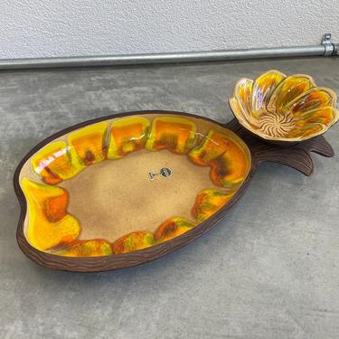 Sequoia Ware Orange and Yellow Pineapple Chip and Dip Set | G55 USA | Vintage Chip and Dip | Pineapple Tray | Vintage Serving | Mid Century 