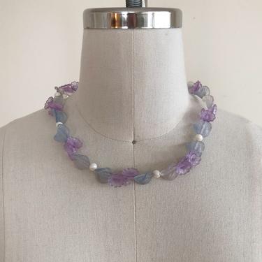 Translucent Plastic Floral Beaded Necklace - 1980s 