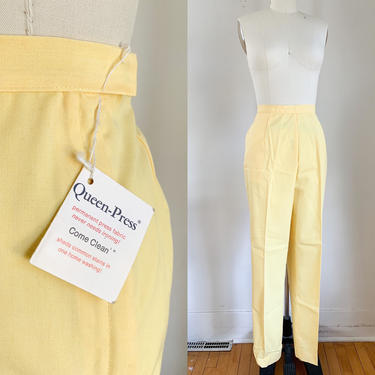 Vintage 1960s Butter Yellow side zip Pants (deadstock) / M // 30&amp;quot; waist 