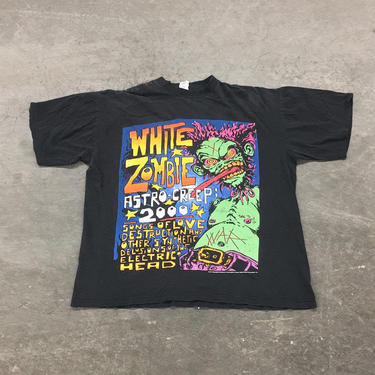 Vintage White Zombie Tee 1990s Retro Size XL Astro Creep 2000 + Black Cotton + Band Tour T + Freakazoid Heaven 88 + Unisex Clothing 