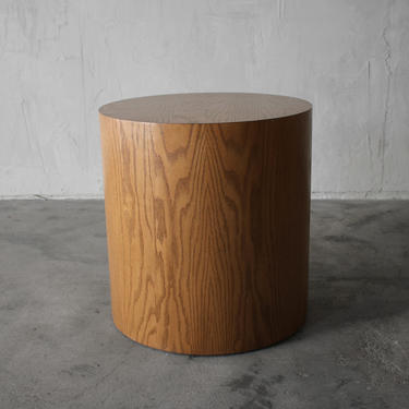 Vintage Oak Drum Pedestal Side Table 