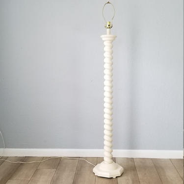 1970s Hollywood Regency Style White Painted Turned Wood Floor Lamp 