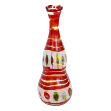 Anzolo Fuga Large Bottle with Red Spiral and Colorful Murrines 1950s
