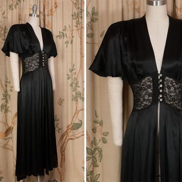 1930s Peignoir - The Mockingbird Gown - RARE Vintage Late 30s/Early 40s Bewitching Satin Charmeuse Peignoir by PANDORA from California 
