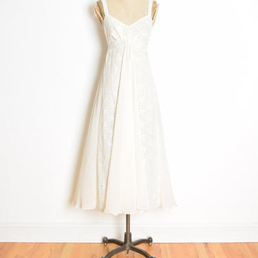 vintage 90s nightgown cream lace crochet chiffon nightie lingerie dress XS S clothing 