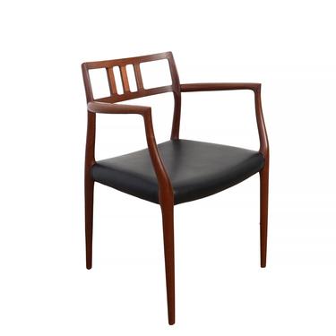 J.L. Moller Teak Dining Chair Model 64 Black Leather Arm Chair Danish Modern 