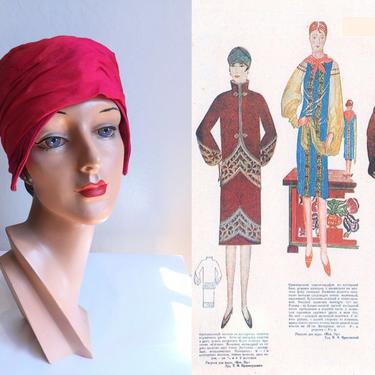 A Revolutionary Fashion - Vintage 1920s Rare Russian USSR Cerise Pink Silk Chiffon Flapper Cloche Hat - Museum Quality 