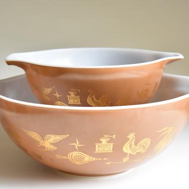 Pyrex Cinderella Mixing Bowls | Early American/Americana | Brown Gold White | 444 or 442 | Choice of 4 qt or 1.5 qt | Vintage Baking Kitsch 