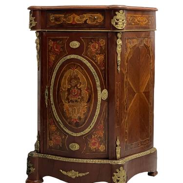 Free and insured Shipping within US - Curved French Walnut Burl Veneer and Inlaid Height Cabinet Storage Stand Furniture 