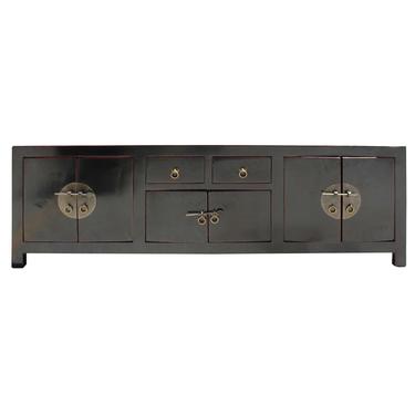 Chinese Distressed Semi Gloss Black Low TV Console Table Cabinet cs5130S