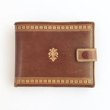 Unused 1950s 60s Florentine Bifold Wallet With Embossed Gold Designs 