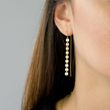 Gold Coin Threader Earrings, Long Dangle Earrings, Minimalist Earrings, Sterling Silver, 14k Gold Fill, Gift for Her, LEILAJewelryshop, E209 