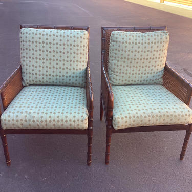 Pair Palecek faux bamboo Bergere chairs 