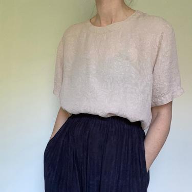 vintage Bill Blass silk blouse / vintage floral texture blouse size XL 