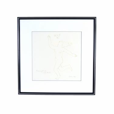 Modern Minimalist Abstract Pen & Ink “Running Nude with Bird” sgnd Avan 