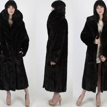 Full Length Mahogany Mink Coat, Womens Long Real Mink Fur Jacket, Vintage 60s Dark Brown Fur , Elegant Maxi Luxury Pockets Jacket 