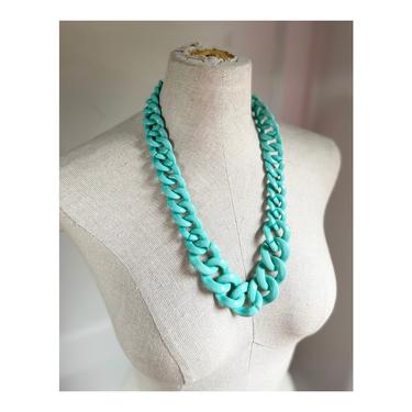 1980s inspired Acrylic Chunky Chain Necklace in 'Tiffany' Blue 