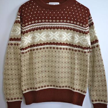 Men's Maroon and Tan Fair Isle Nordic Style Sweater 