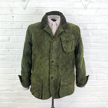 Size XL Vintage 1990s Polo Ralph Lauren Green Quilted Suede Hunting Jacket 