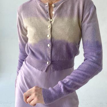 Hand Dyed Saie Lilac and Tan Cashmere Cardigan