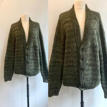 60s Vintage SPACE DYED Mod GRANDPA Cardigan / Mohair Blend + Carved Buttons / Golden Arrow 
