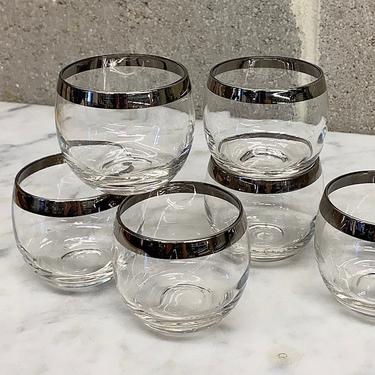 Vintage Cocktail Glasses Retro 1960s Mid Century Modern + Roly Poly + Clear Glass + Sivler Trim + Set of 6 + Dorothy Thorpe + MCM Barware 