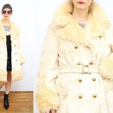 Vintage 60's FAUX FUR Jacket / 1960's Mod Glam Fake Fur Peacoat / Gold / Cream Fur Jacket / Women's Size Medium - Large by Ru
