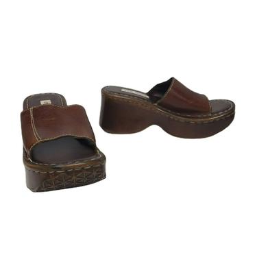 1990s Vintage STEVE MADDEN Chunky Platforms, Ignite Sandal, Brown Leather Square Toe Wedge Slides, 90s Fashion, Vintage Clothing 