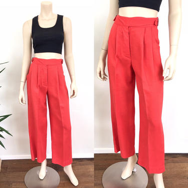 Vintage Tomato Red Irish Linen Pleated Trousers Pants 