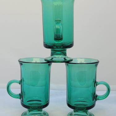 Vintage Anchor Hocking Green Footed Glass Mugs