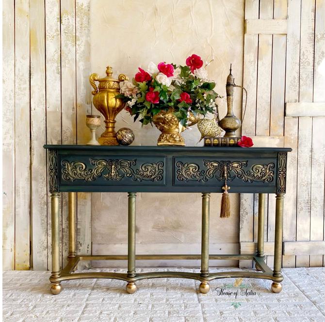 Emerald Green Vintage Sideboard Buffet, Emerald Green Entry Table
