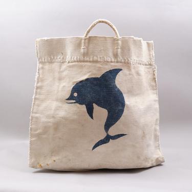 Vintage Dolphin Canvas Tote Bag Distressed 