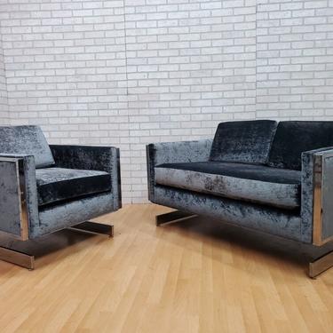 Mid Century Modern Milo Baughman Sled Leg Parlor Set Newly Upholstered  - 2 Piece Set